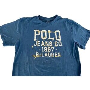 RL Polo Jeans Company Men's Blue "Let's go Stallions" Football Play T Shirt, Med